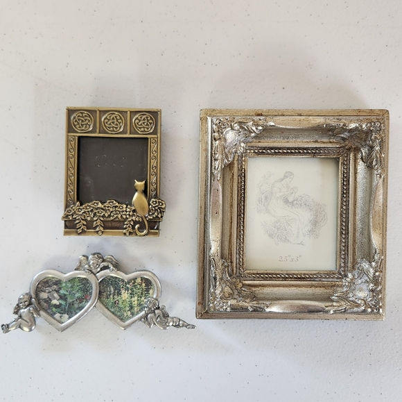 Vintage Eclectic Mini Photo Picture Frame Lot Of 3 Metal Angels Cat 1990s Ornate - Picture 1 of 10
